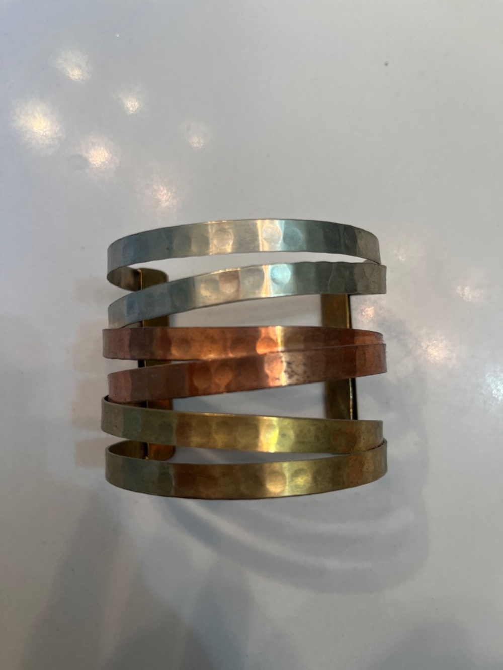 Hammered Multi-Metal Wide Cuff Bracelet - Tri-Tone